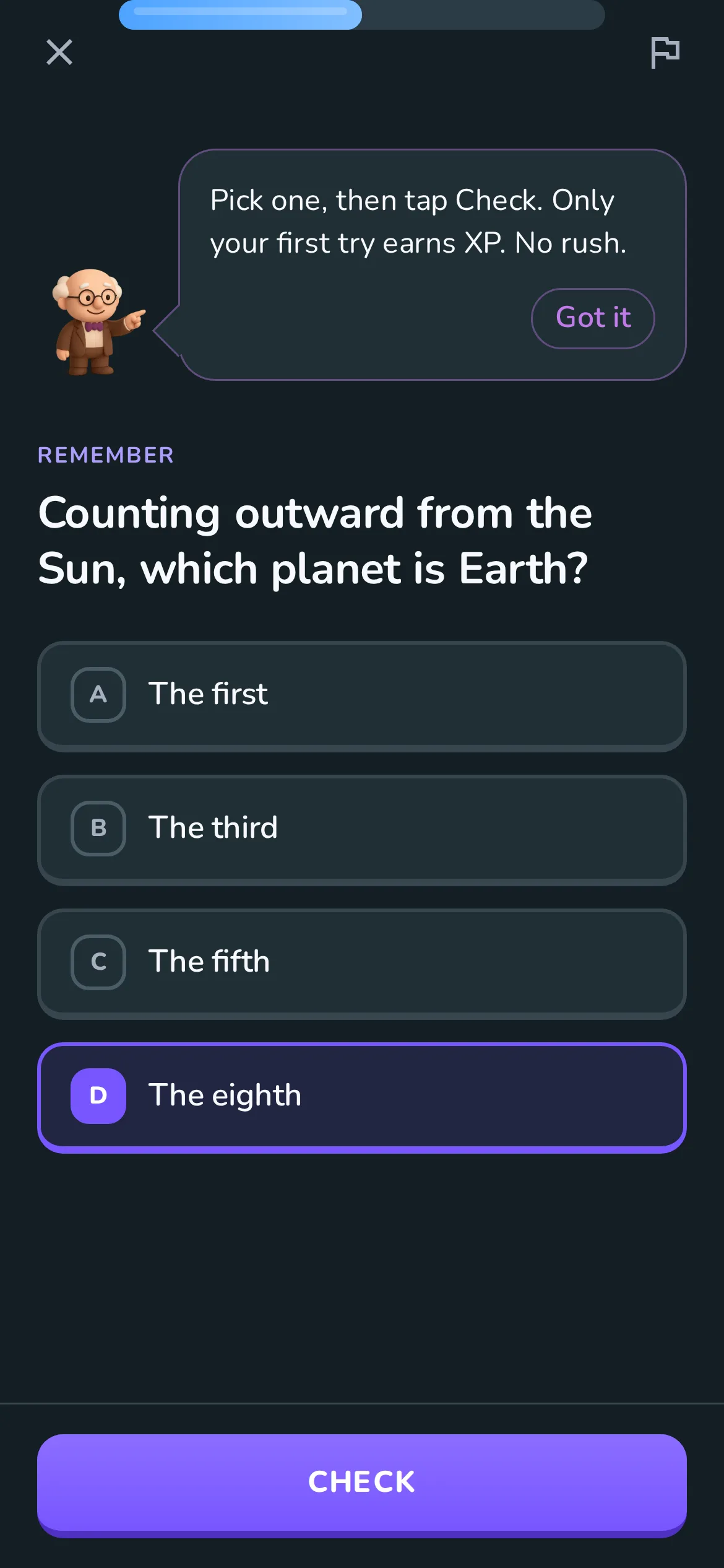 A question with four choices